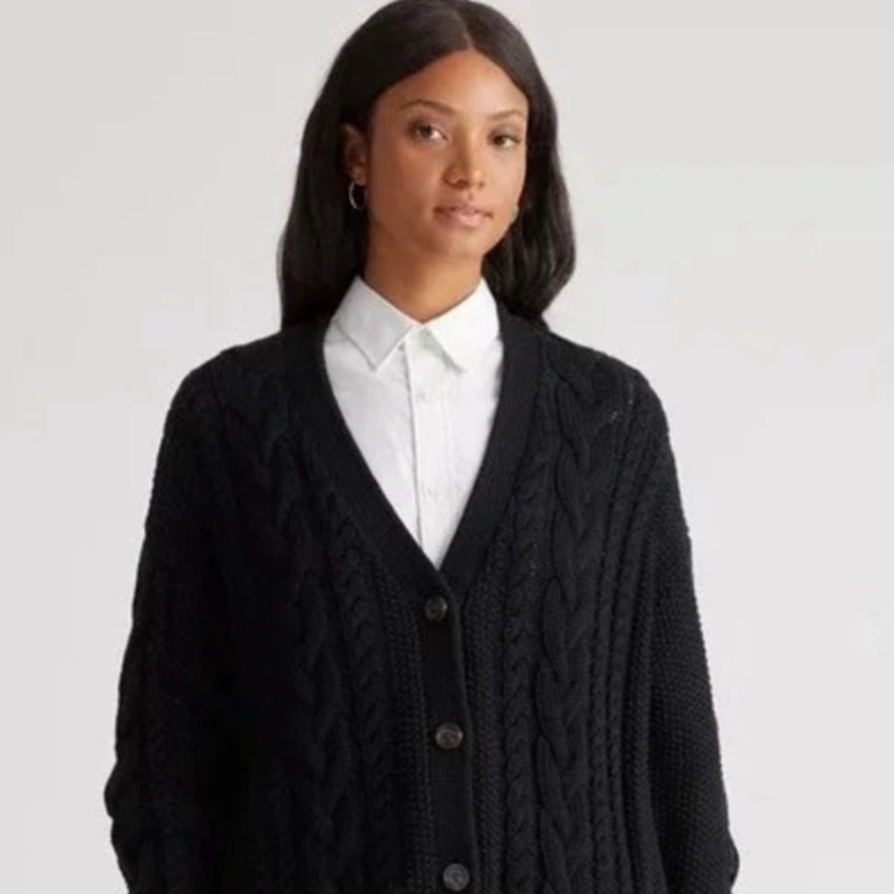 Quince Black Cable Knit Cardigan